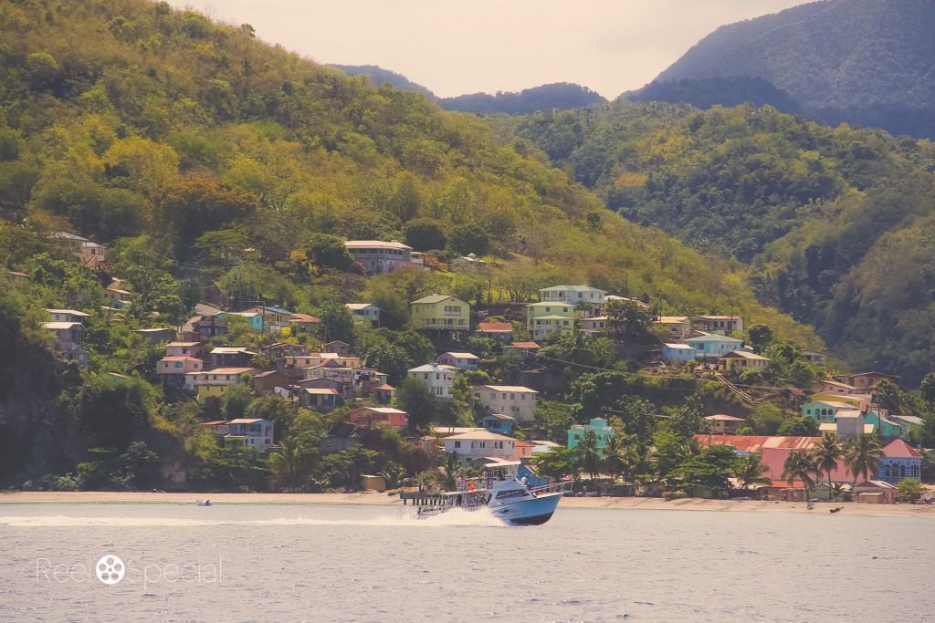 Sailing around St. Lucia on the catamaran was a treat. We had the pleasure of seeing beautiful little towns like this one. Can you imagine living in such a paradise? 