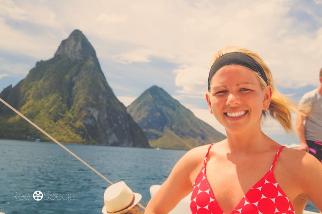We were able to get some great photos of the Pitons from our catamaran. Check out those two gorgeous mountainous peaks!